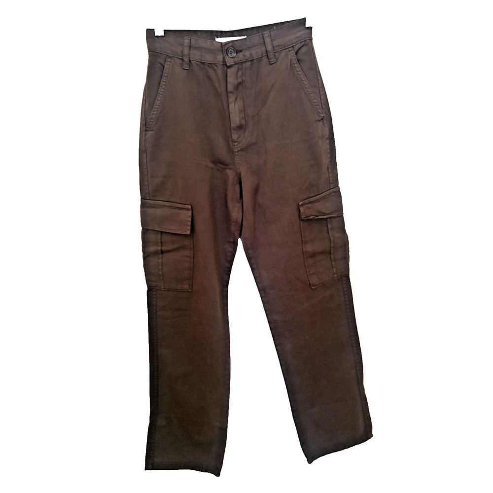 Stradivarius straight leg cargo pants high rise brown cotton womens size 2